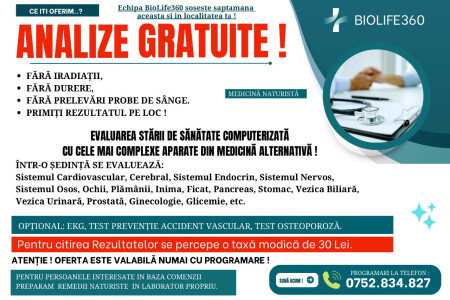 ANUNȚ  ANALIZE  MEDICALE!